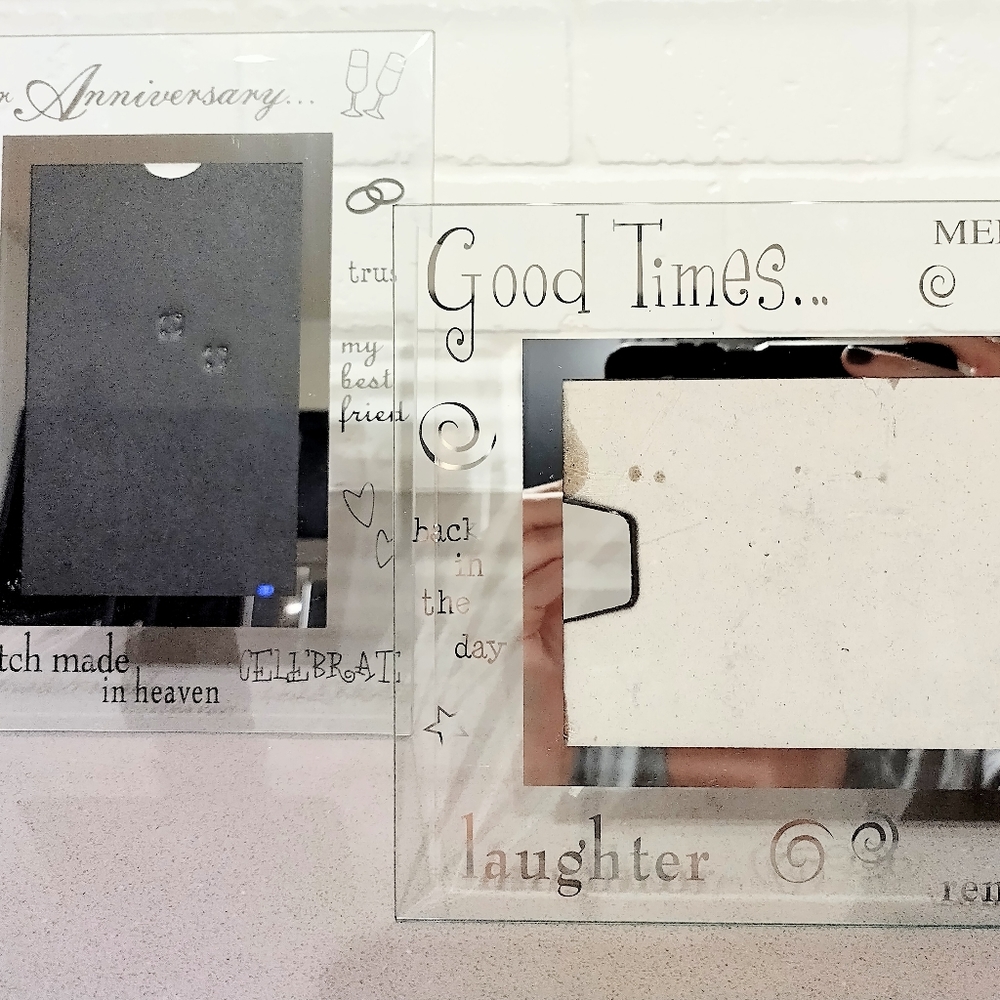 Glass Table Top Decor/picture frames - Good Times Love/Marriage/Anniversary